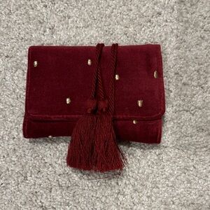 Sezane Burgundy Travel Jewelry Clutch with Gold Accents